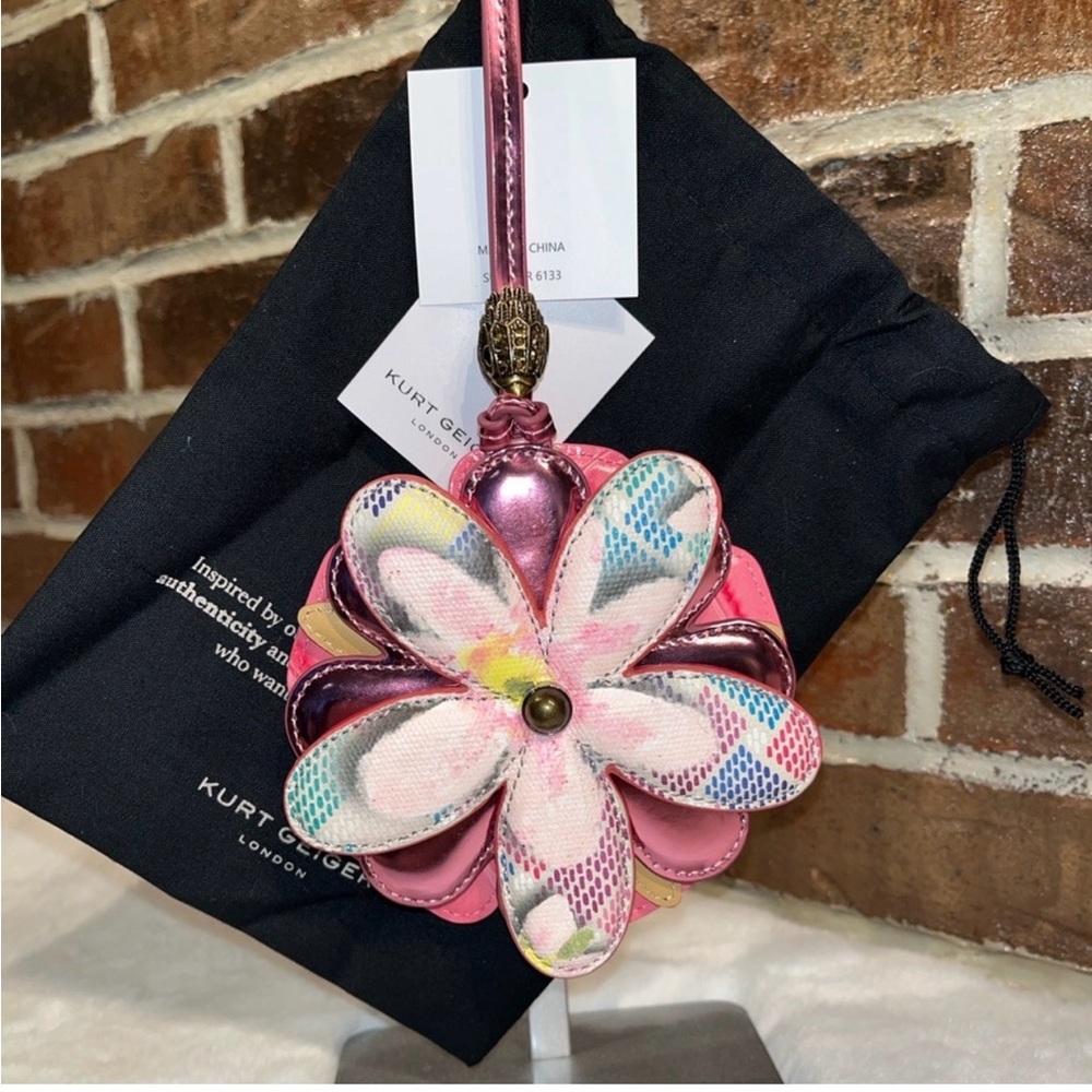 KURT GEIGER• Pink Floral Leather Bag Charm - Picture 9 of 11